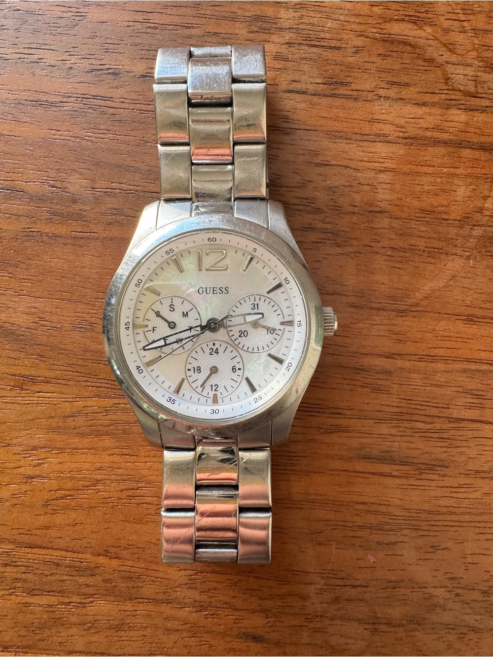 Guess Silver Stainless Steel Women’s Watch with White Dial